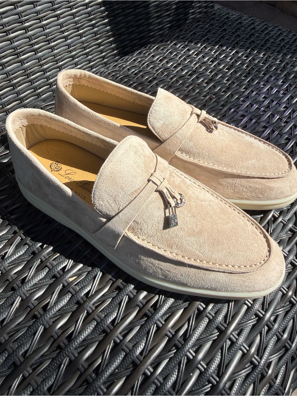 Loro Piana Beige Suede Loafers with Silver Metal Bit - Picture 2 of 6